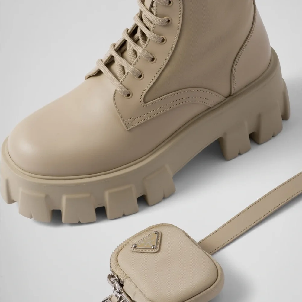 Prada Beige Monolith Combat Boots Leather & Re-Nylon With Pouch | Size 36 - Picture 9 of 10